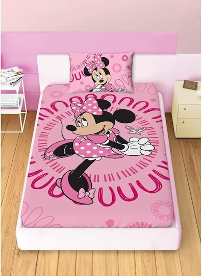 Disney Minnie Mouse Σετ Παιδική Παπλωματοθήκη Μονή με Μαξιλαροθήκη Βαμβακερή Ροζ 140x200εκ.