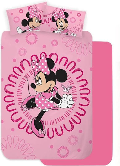 Disney Minnie Mouse Σετ Παιδική Παπλωματοθήκη Μονή με Μαξιλαροθήκη Βαμβακερή Ροζ 140x200εκ.