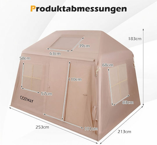 Costway Inflatable Camping Tent Beige for 6 People 183x213x253cm
