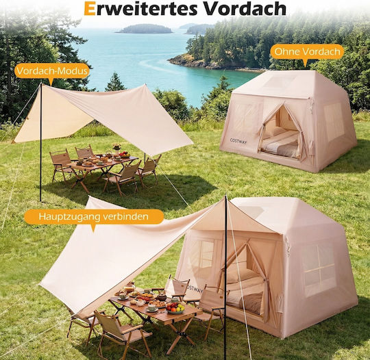 Costway Inflatable Camping Tent Beige for 6 People 183x213x253cm