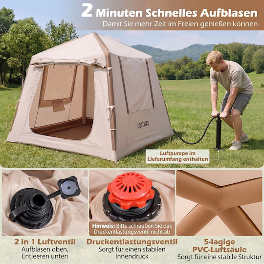 Costway Inflatable Camping Tent Inflatable Beige 180x210x210cm