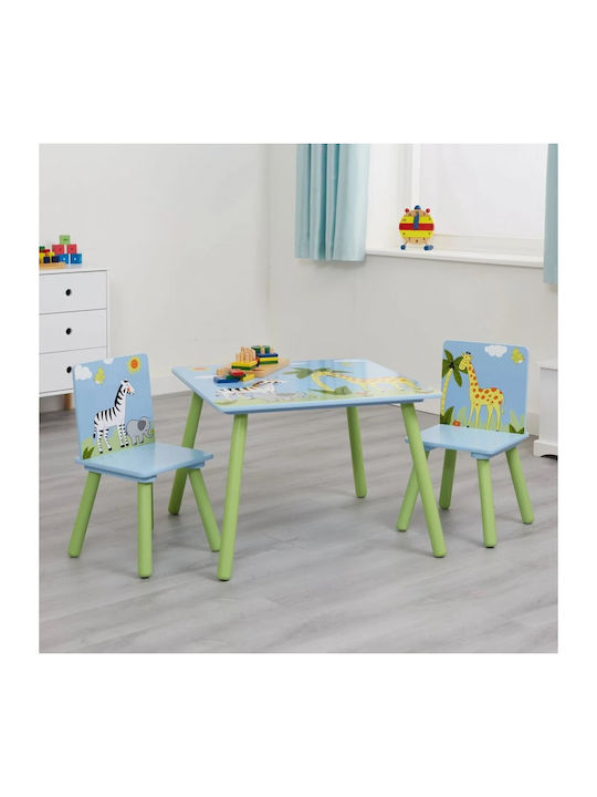 Kids Table Set with Chairs Made of Wood Blue