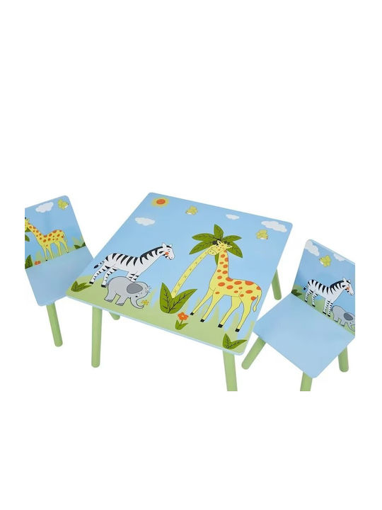 Kids Table Set with Chairs Made of Wood Blue