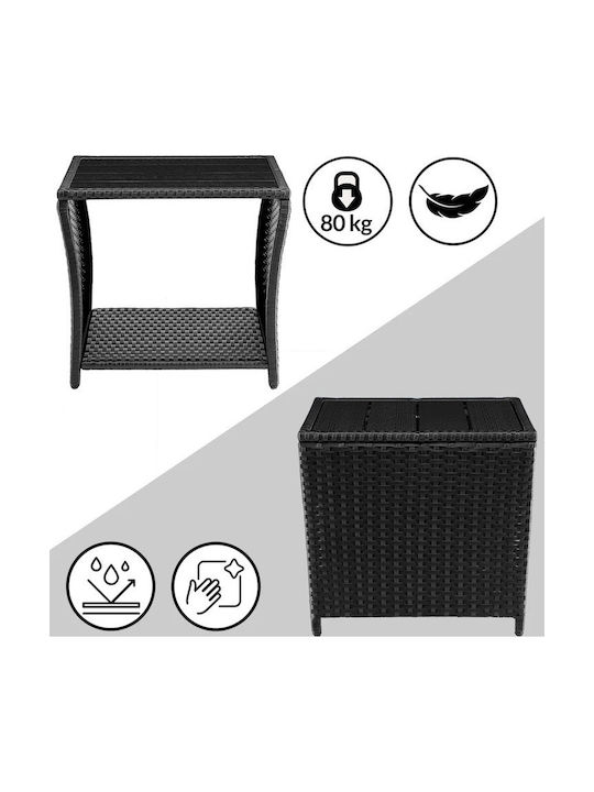 Masă Pentru Spații Exterioare Mici Rattan Cu Suprafață Din Lemn Neagră 45x45x40cm