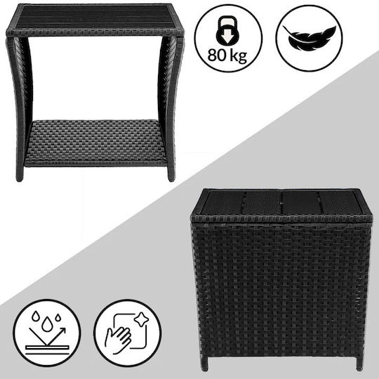 Τραπέζι για Μικρούς Εξωτερικούς Χώρους Rattan με Ξύλινη Επιφάνεια Black 45x45x40εκ.