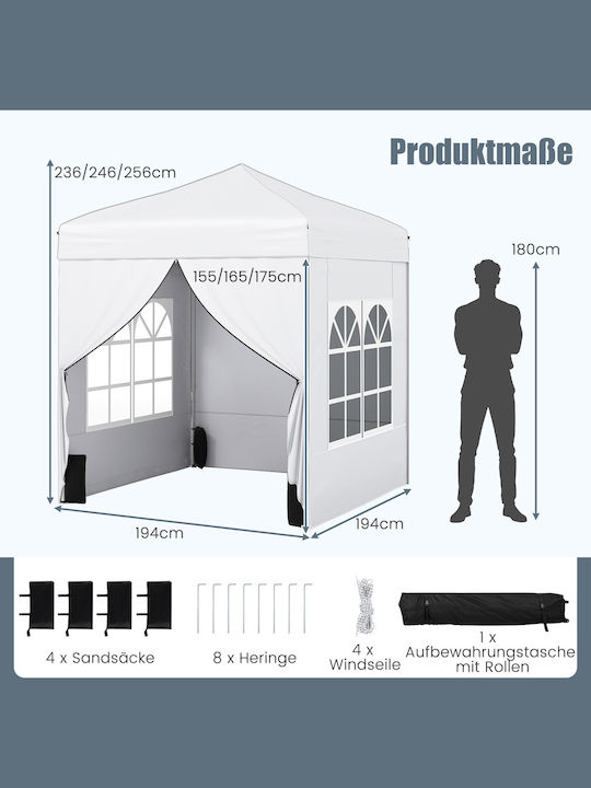 Costway Foldable Garden Gazebo with LEDs White 2.56x1.94m