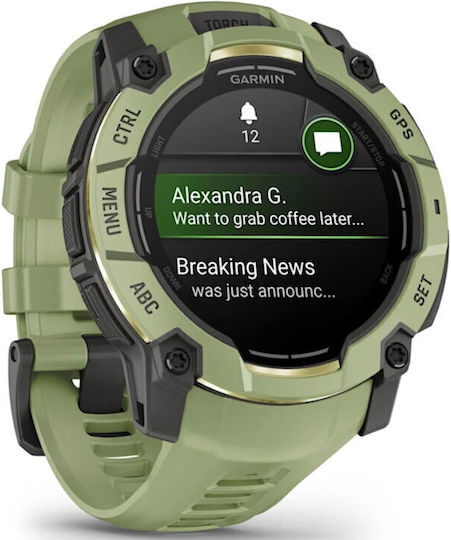 Garmin Instinct 3 AMOLED Aluminium 50mm Αδιάβροχο Smartwatch με Παλμογράφο (Fern Green with Fern Green Band)