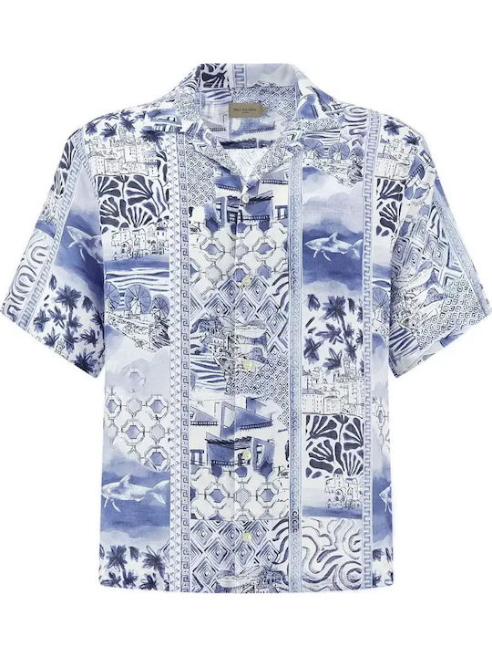 Short-Sleeve Linen Shirt in Regular Fit Stampa Mediterranea
