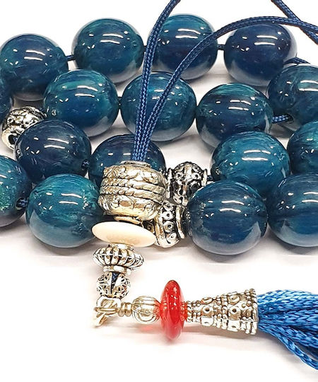 Roloi Komboloi Worry Beads with 17 Beads Made of Mastic Length 32cm Blue