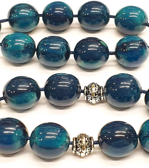 Roloi Komboloi Worry Beads with 17 Beads Made of Mastic Length 32cm Blue