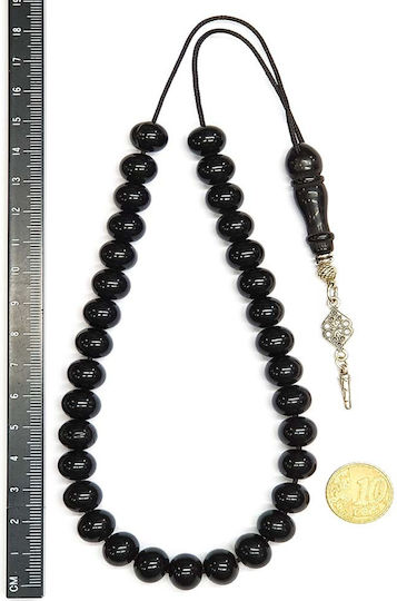 Roloi Komboloi Worry Beads with 33 Beads Made of Resin Length 34cm Black