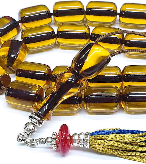 Roloi Komboloi Worry Beads with 23 Beads Made of Mastic Length 34cm Honey