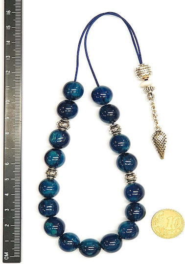 Roloi Komboloi Worry Beads with 17 Beads Made of Mastic Length 29cm Blue