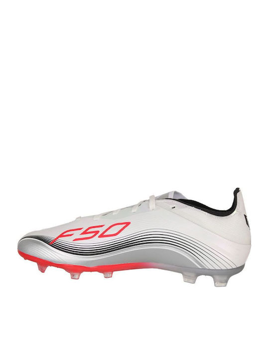 F50 Messi Elite Firm Ground Boots FG Kids Soccer Cleats and Shoes with Molded Outsole Cloud White / Lucid Red / Silver Metallic