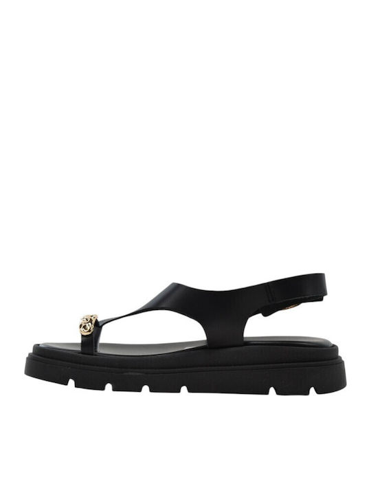 Leather Women's Flat Sandals Black 4595+Black Leather