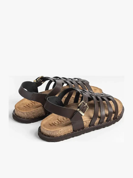 Leder Flache Damen Sandalen Braun