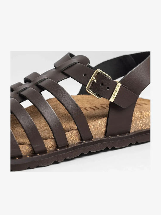 Leder Flache Damen Sandalen Braun