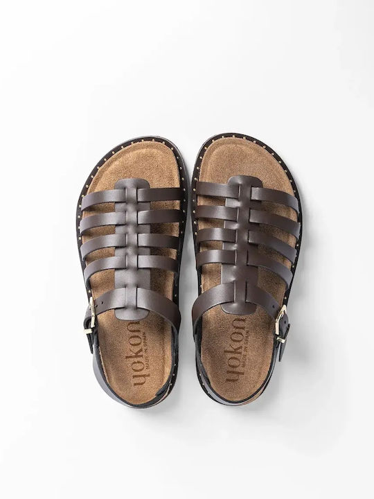 Leder Flache Damen Sandalen Braun