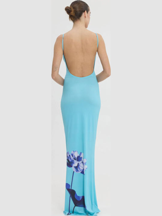 Summer Maxi Dress for Wedding Christening Open Back Light Blue Dress