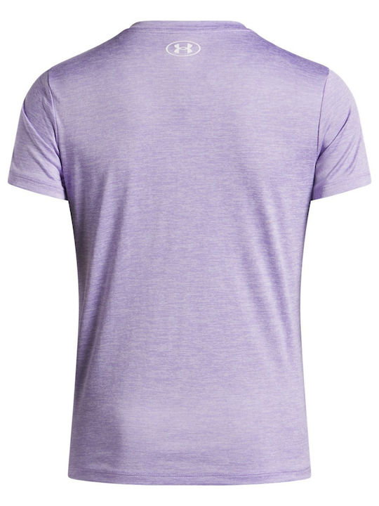 Damen Sport Bluse Kurzärmelig Schnell trocknend mit V-Ausschnitt & Transparenz Lila