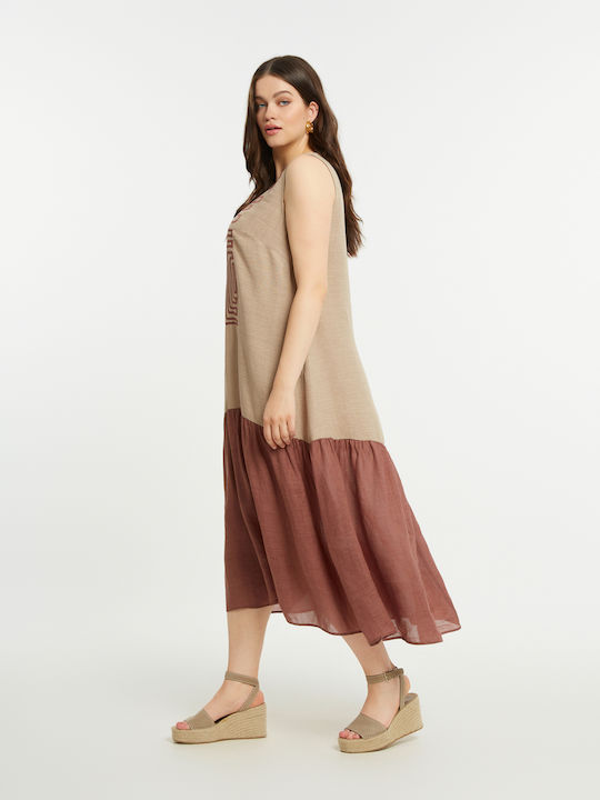 Rochii De Vară Pentru Femei Midi Rochie Maze 8501.7023-Bej