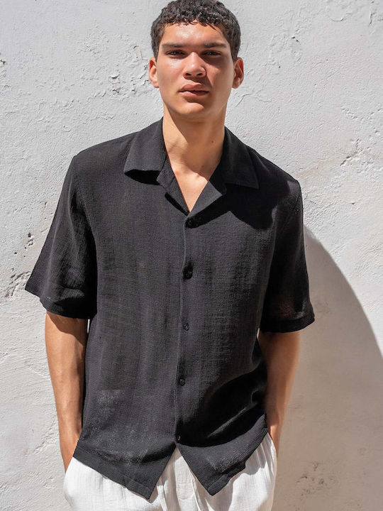 Short Sleeve Linen Shirt Black
