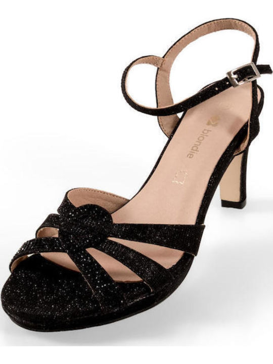 Blondie Women's Black Sandals Glitter Thin Stable Heel Blondie Women's Black Sandals Glitter Thin Stable Heel