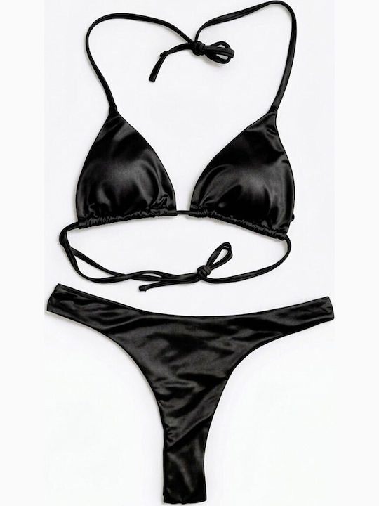 Set Bikini Dreieck mit Abnehmbarer Verstärkung & String Schwarz