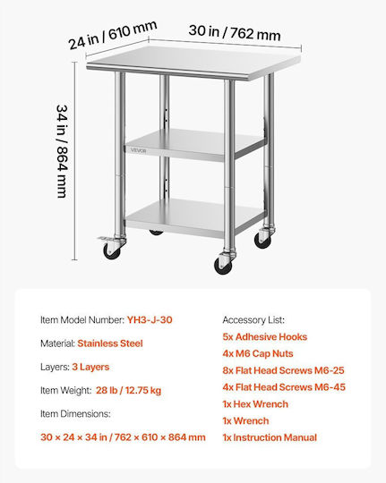 Vevor Stainless Steel Workbench