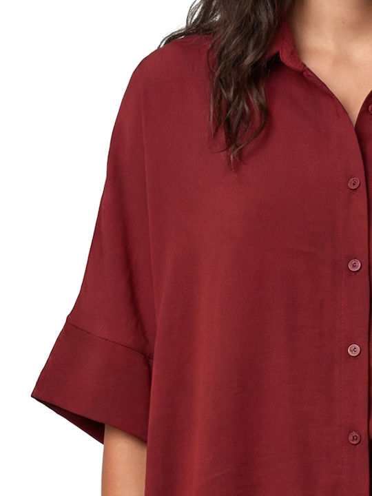 Short Sleeve Women's Shirt Burgundy