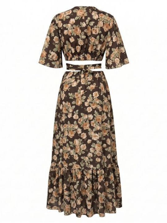 Σετ με Φούστα Floral Καφέ