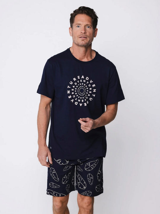 Pastunette Sommer Herrenpyjama Baumwollene Marineblau