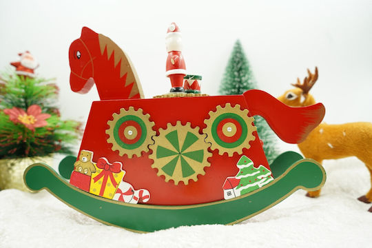 Christmas Decorated Music Box Pony Red Wooden 18 Cm X 25 Cm Indoor Alista Home