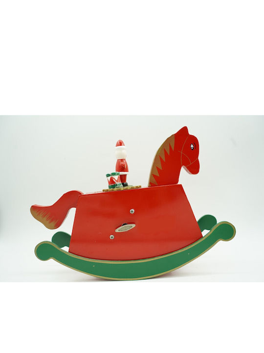 Cutie Muzicală Decorată de Crăciun Pony Roșu din Lemn 18 Cm X 25 Cm Pentru Interior Alista Home