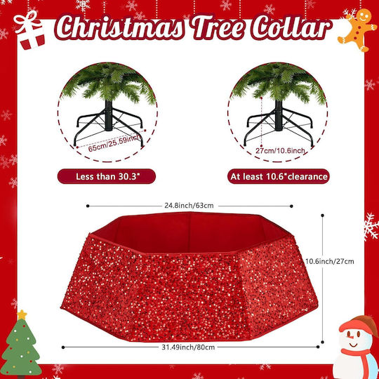 Suport Brad de Crăciun Din Material Textil Roșu Cu Textură De Catifea Ø80cm