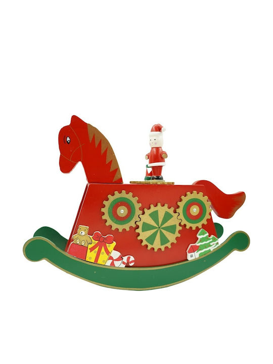 Cutie Muzicală Decorată de Crăciun Pony Roșu din Lemn 18 Cm X 25 Cm Pentru Interior Alista Home