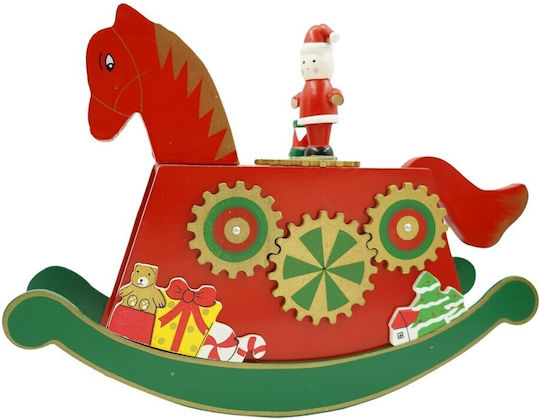 Christmas Decorated Music Box Pony Red Wooden 18 Cm X 25 Cm Indoor Alista Home