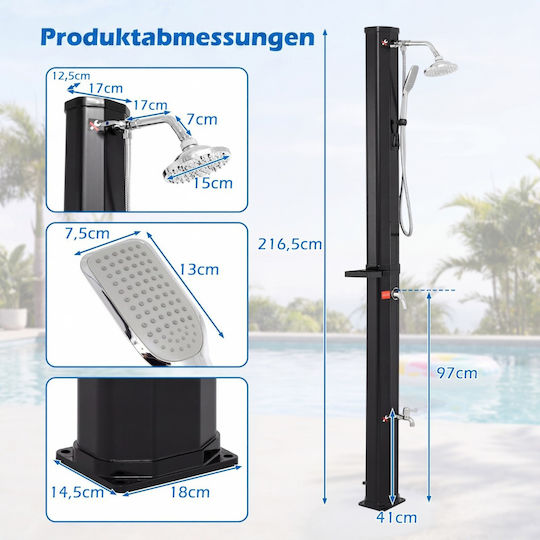 Costway Pool-Dusche Solar aus PVC 216,5x14,5x18 cm Schwarz