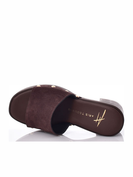 Suede Mules With Heel In Brown Colour