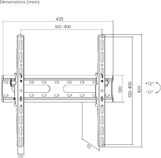 Brateck Βάση Τηλεόρασης Τοίχου έως 70" και 45kg Μαύρο