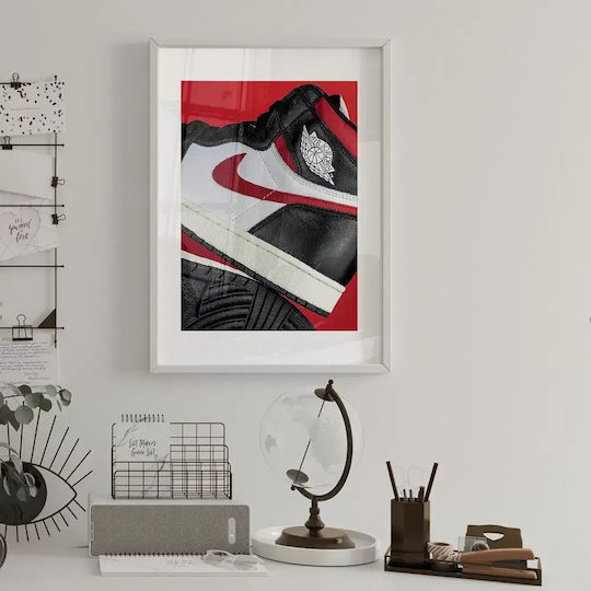 Poster Red N Black Jordan Sneakers Kds004b 40cm X 50cm Premium Black Wooden Frame
