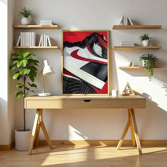 Poster Red N Black Jordan Sneakers Kds004b 40cm X 50cm Premium Black Wooden Frame