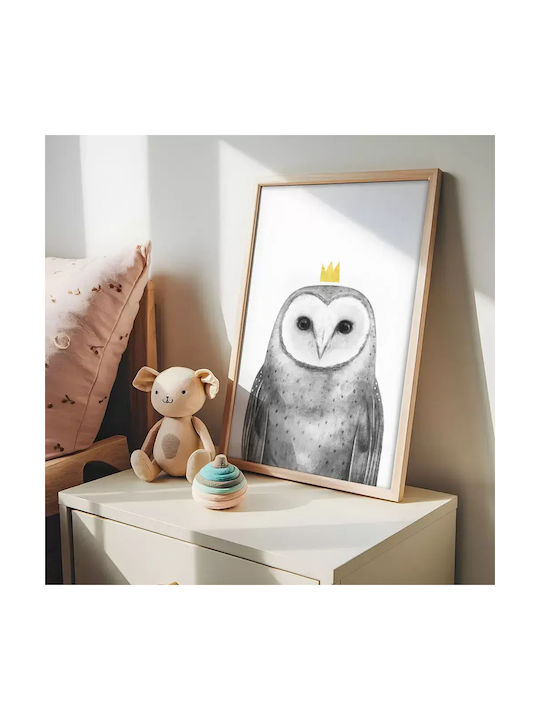 Kids Wall Art Queen Owl with Black Wooden Frame 40x50cm