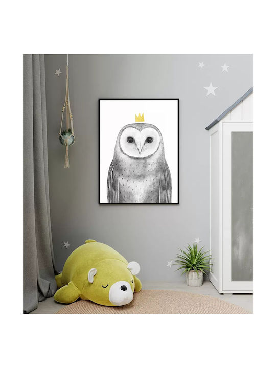 Kids Wall Art Queen Owl with Black Wooden Frame 40x50cm