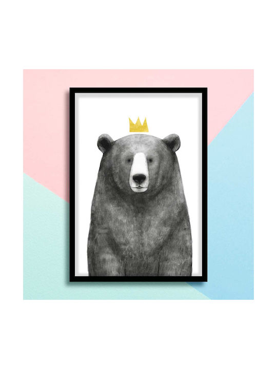 Kids Wall Art Queen Bear with Black Wooden Frame 40x50cm