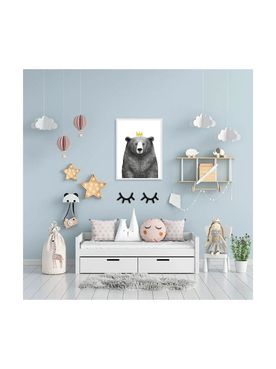 Kids Wall Art Queen Bear with Black Wooden Frame 40x50cm