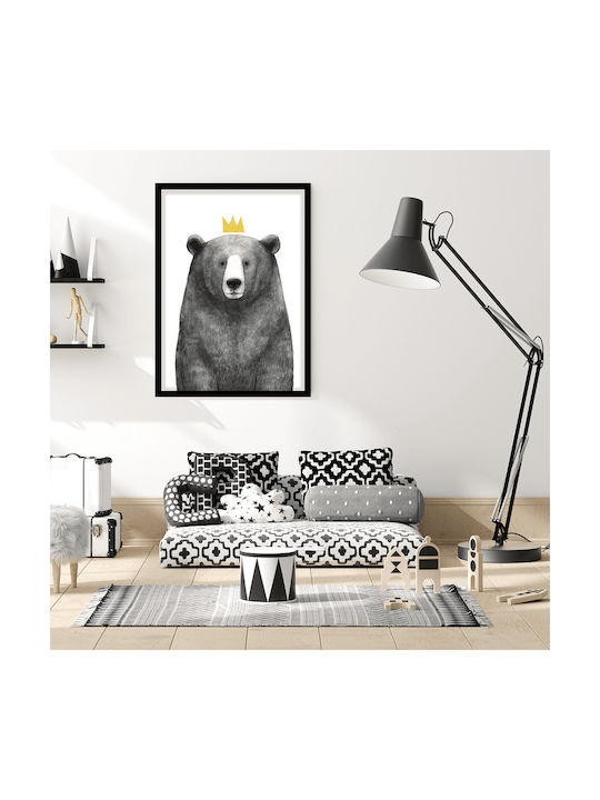 Kids Wall Art Queen Bear with Black Wooden Frame 40x50cm
