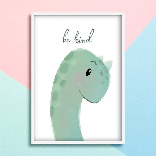 Kids Wall Art Dinosaur Be Kind with Black Wooden Frame 40x50cm