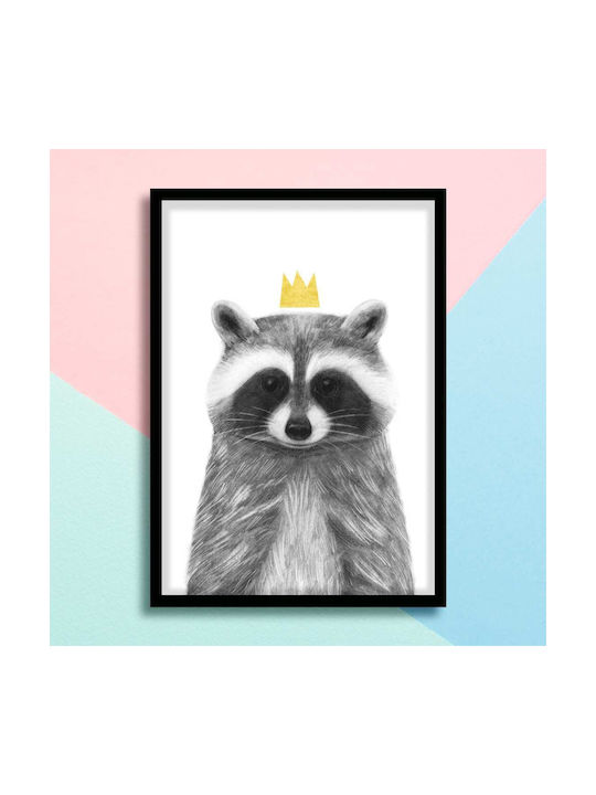 Παιδικό Κάδρο Queen Racoon με Μαύρη Κορνίζα από Ξύλο 40x50εκ.