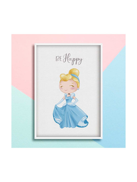 Kids Framed Cinderella Wall Art With Black Wooden Frame 40x50cm
